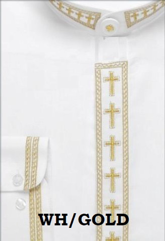Daniel Ellissa Men's Banded Collar Dress Shirt - Cross Embroidery