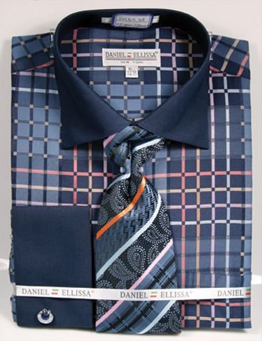 Daniel Ellissa Men's Outlet French Cuff Shirt Set - Colorful Geometric