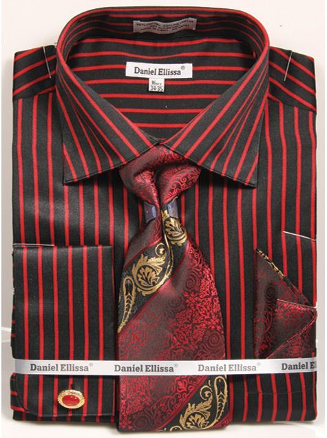 Men's Brown Check French Cuff Dress Shirt Set: Daniel Ellissa