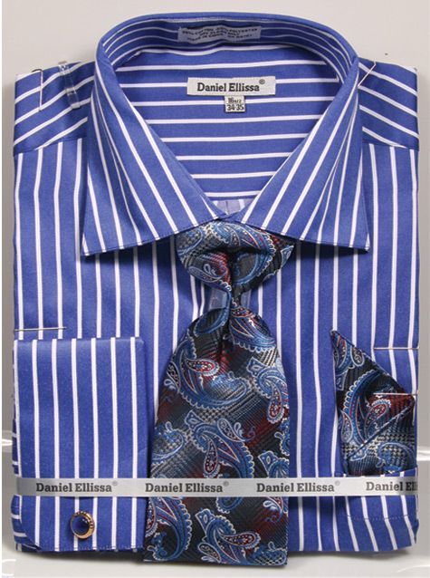 Daniel Ellissa Men's Outlet French Cuff Shirt Set - Bold Stripes