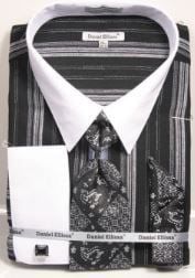 Daniel Ellissa Men's Outlet French Cuff Shirt Set - Distinct Stripes