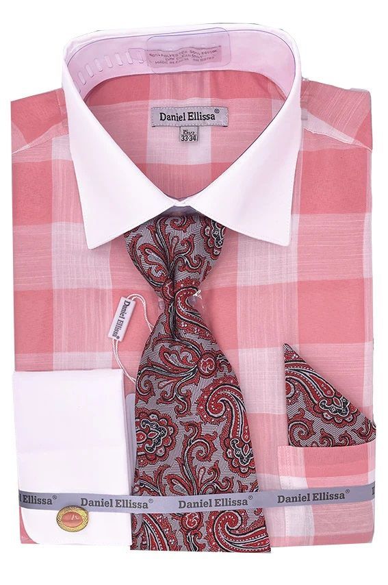 Daniel Ellissa Men's French Cuff Shirt Set - Bold Color