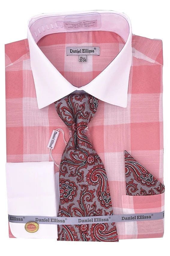 Daniel Ellissa Men's Outlet French Cuff Shirt Set - Bold Color