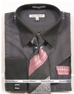 Daniel Ellissa Men's Outlet French Cuff Shirt Set - Diagonal Striped Designs