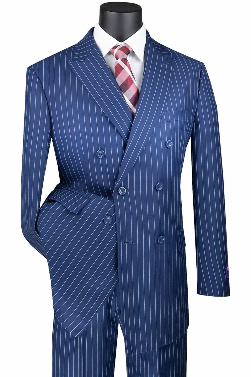 Vinci Men's 2 Piece Double Breasted Suit - Banker Pinstripe