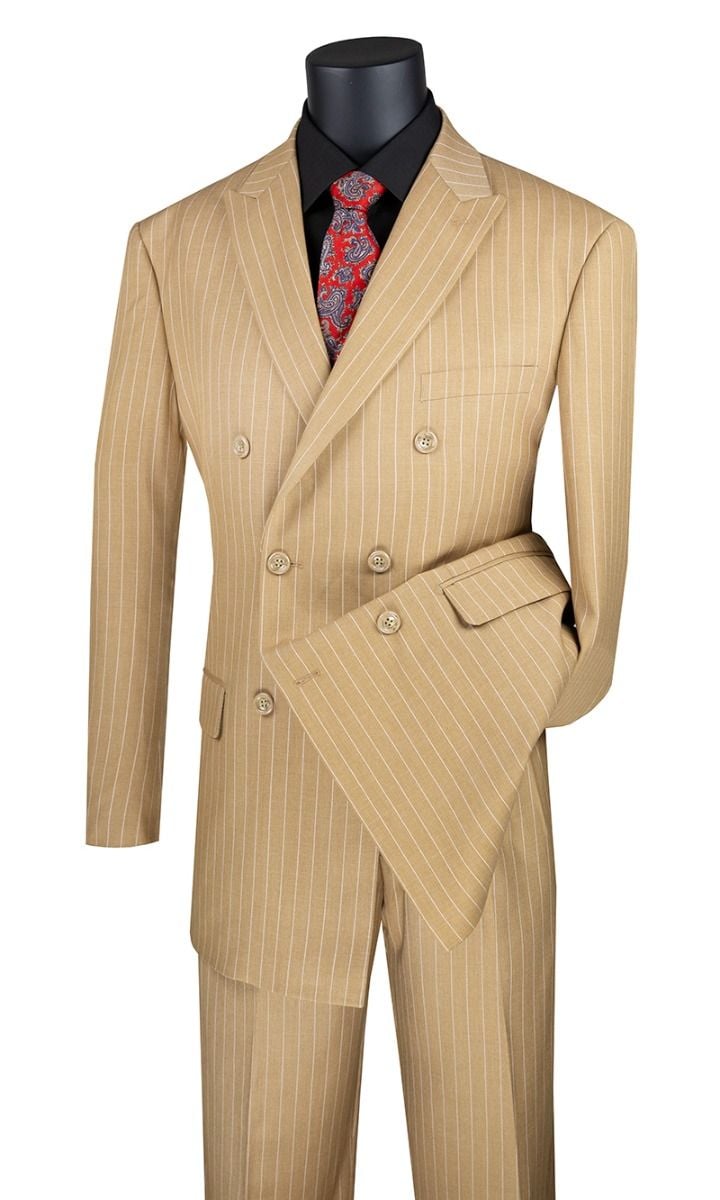 Vinci Men's 2 Piece Double Breasted Suit - Banker Stripe