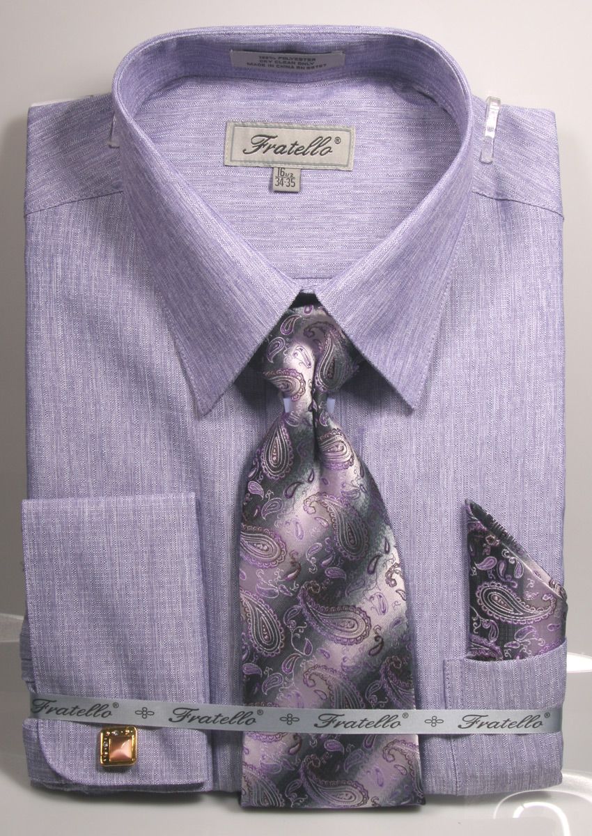 Fratello Men's French Cuff Dress Shirt Set - Elegant Textured Solid