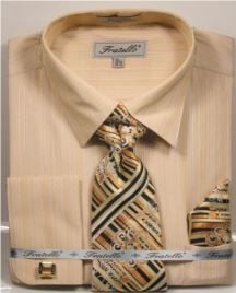 Fratello Men's French Cuff Dress Shirt Set - Tone on Tone Shirt