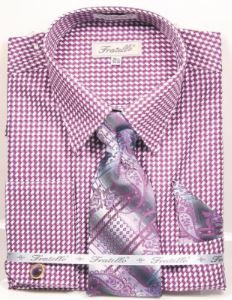 Fratello Men's French Cuff Dress Shirt Set - White Accents