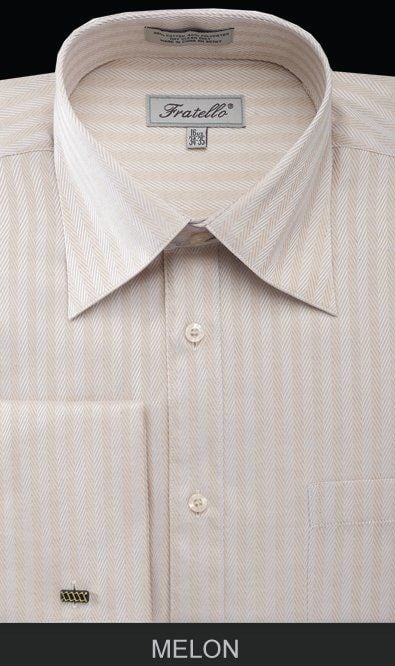 Fratello Men's Outlet French Cuff Dress Shirt - Herringbone Stripe