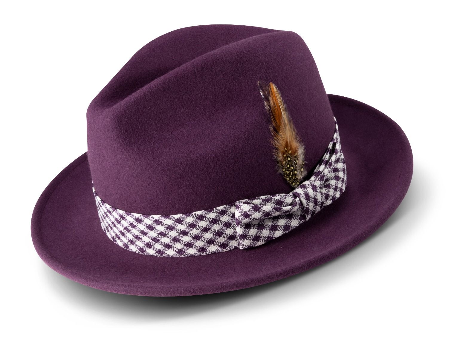 Montique Men's Fedora Style Wool Hat - Textured Plaid