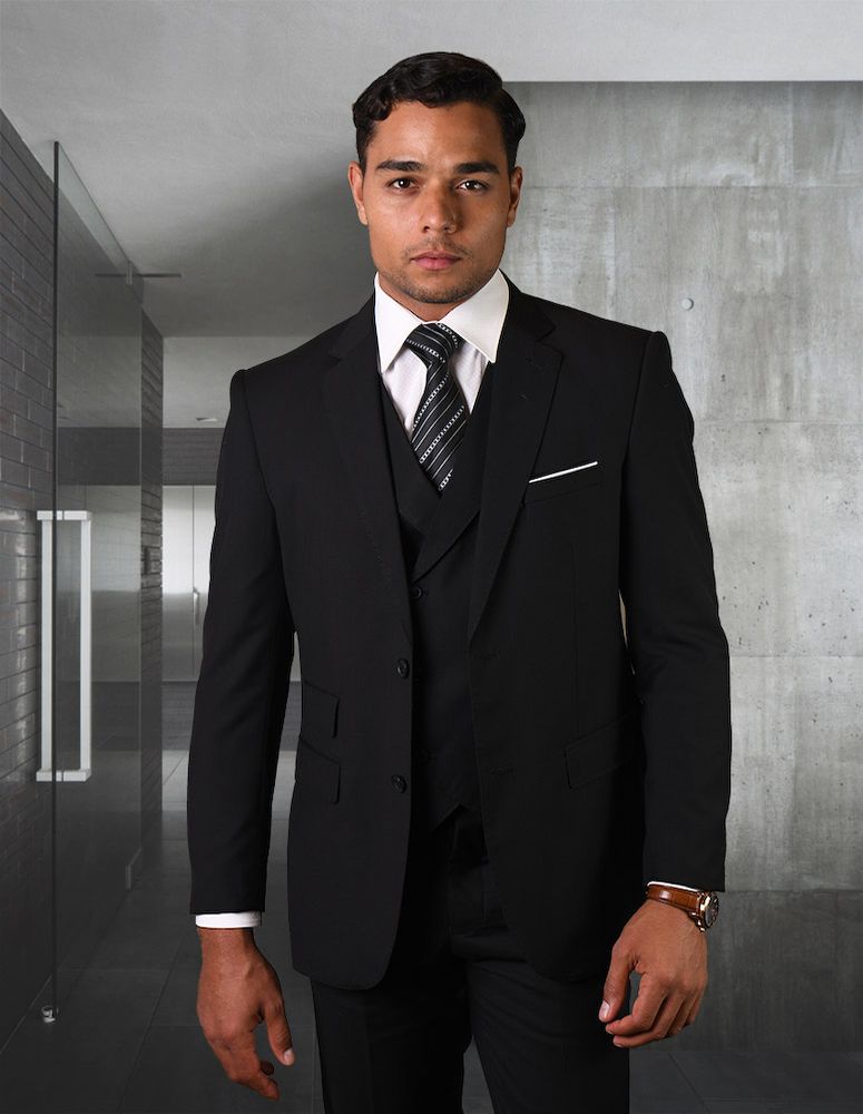 Statement Men's 100% Wool 3 Piece Suit - Textured Stripes