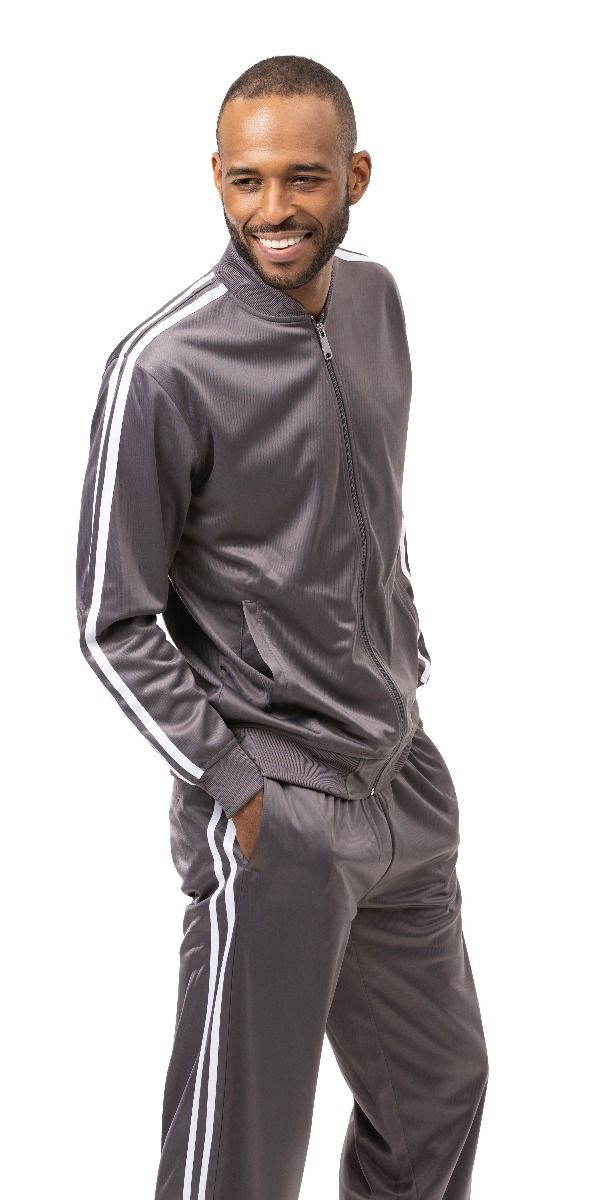 Montique Men's 2 Piece Athletic Walking Suit - Two Stripes