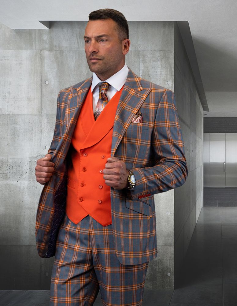 Statement Men's 100% Wool 3 Piece Suit - Vibrant Plaid