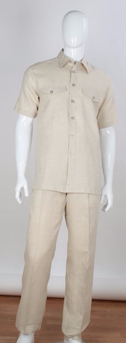 Apollo King Men's Outlet 2pc Short Sleeve Walking Suit - 100% Linen