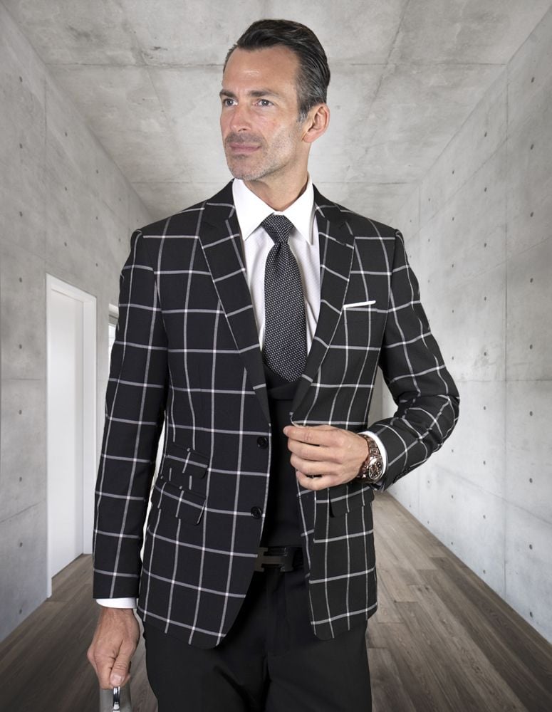 Statement Men's 100% Wool 3 Piece Suit - Solid Windowpane
