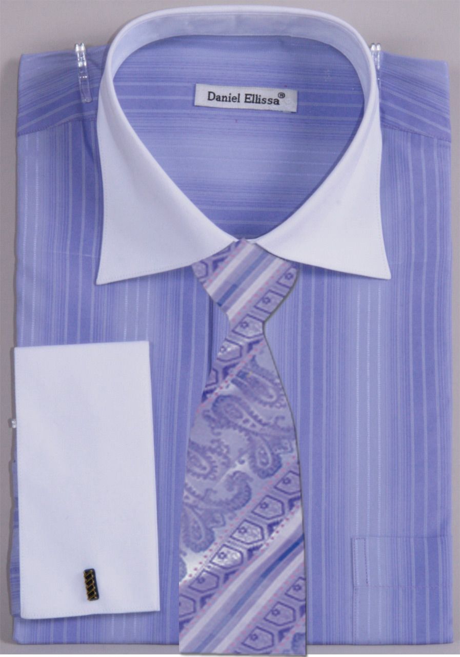 Daniel Ellissa Men's French Cuff Dress Shirt Set - Basic Two Tone