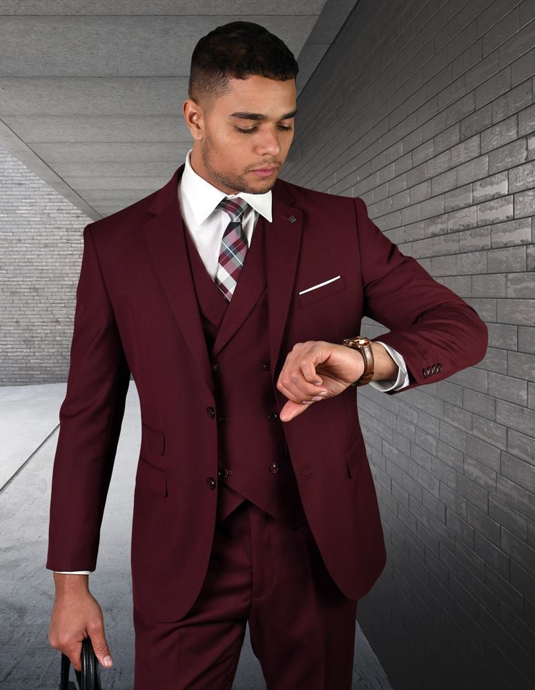 Statement Men's 100% Wool 3 Piece Suit - Bold Solid Color