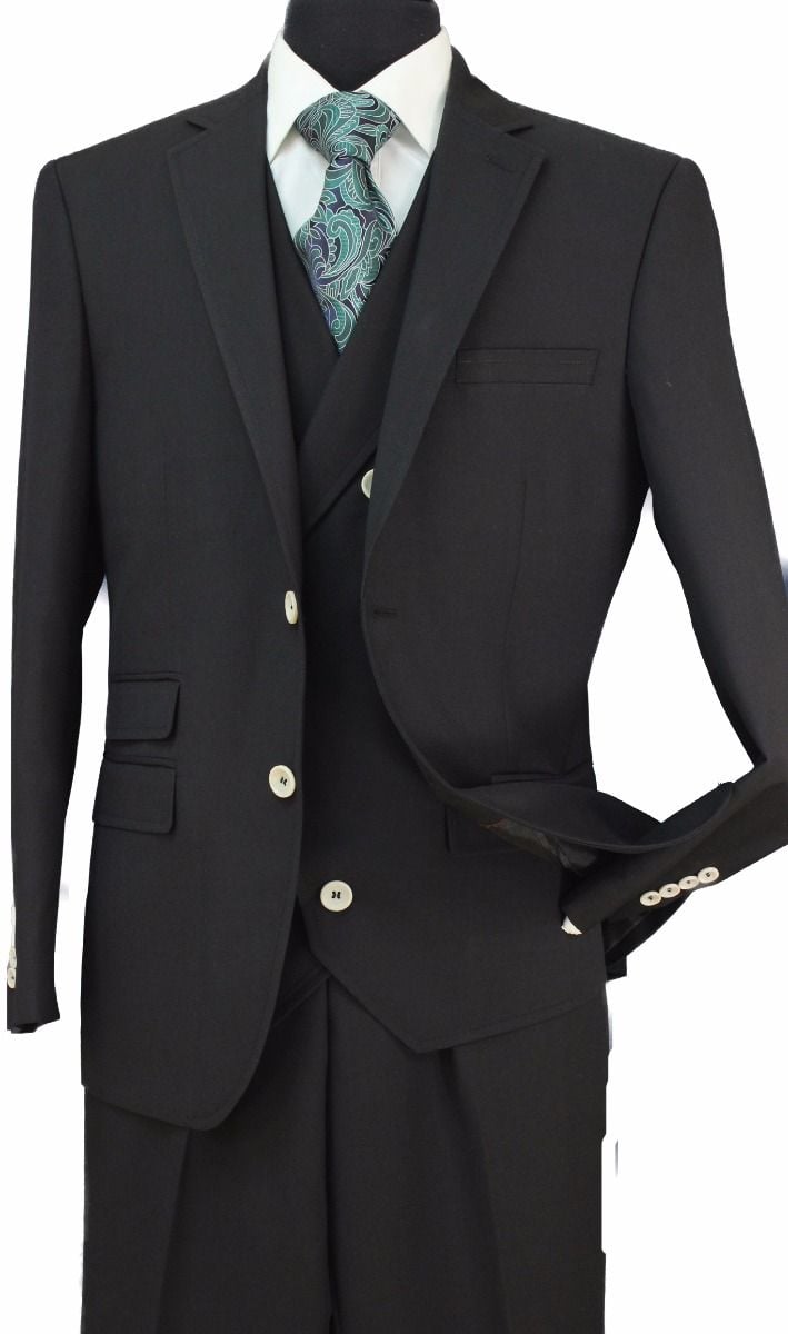 Brown Men's 3pc Wool Feel Herring Bone Striped Suit w/ Fancy Vest #5264 Black 
