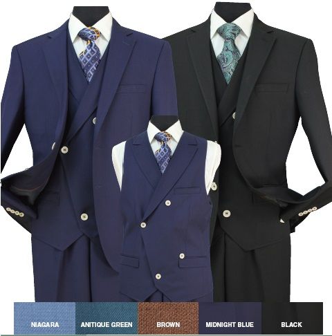 Men's 3 Piece Elegant 3 Button Striped Suit w/ Vest 5908 Black Size 38-56 