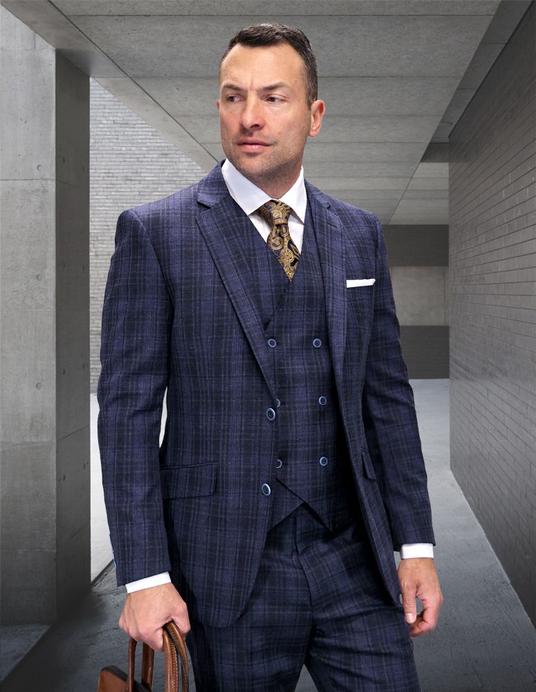 Statement Men's 3-Piece Modern Fit Suit – 100% Wool with Timeless Plaid Pattern main image 1