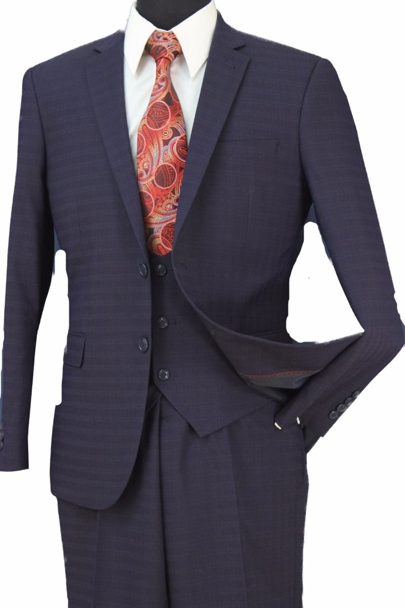 Loriano Men's 3pc Slim Fit Wool Blend Outlet Suit - Low Cut Vest