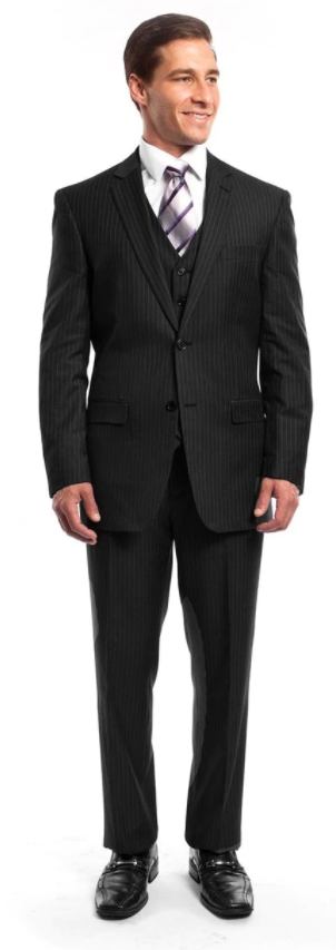 Tazio Men's 3 Piece Executive Pinstripe Suit - Stylish 6 Button Vest