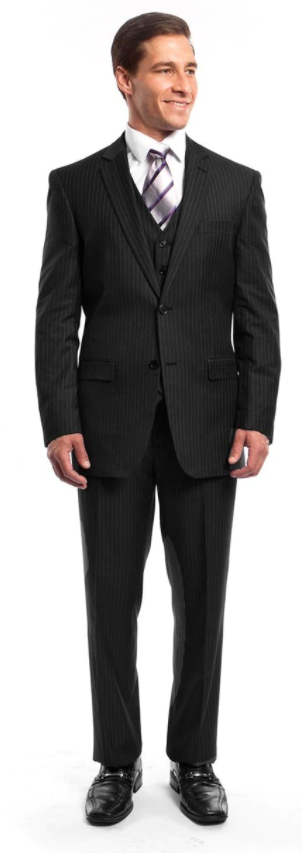 Tazio Men's 3 Piece Executive Pinstripe Suit - Stylish 6 Button Vest