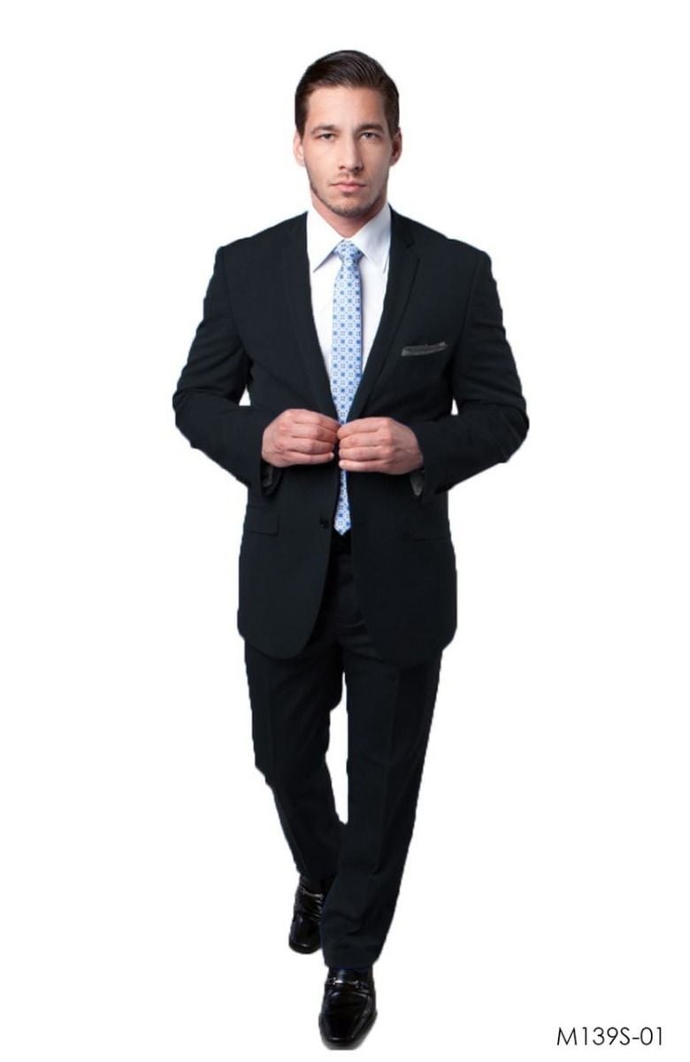 Tazio Men's 2 Piece Executive Slim Suit - Heathered Chalk Stripe