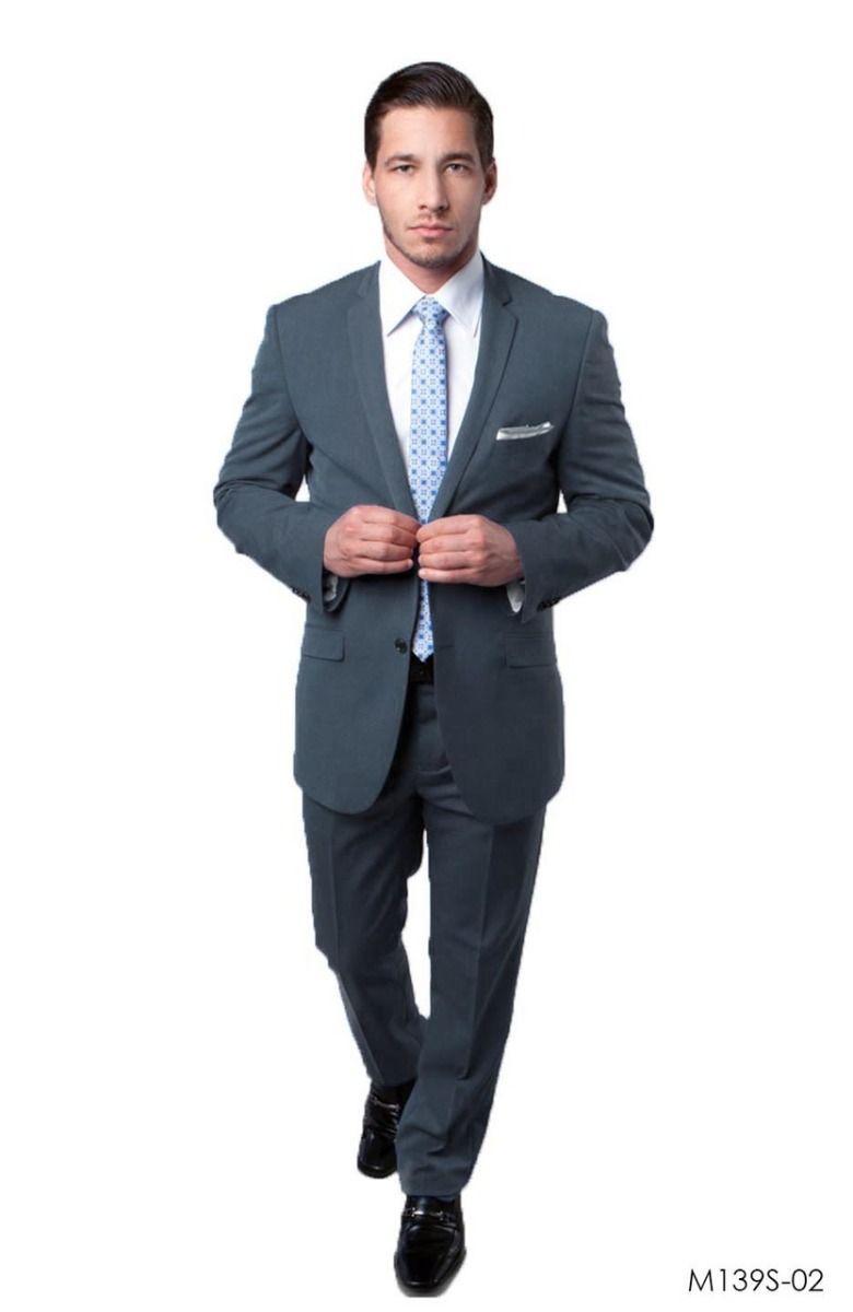 Tazio Men's Outlet 2 Piece Executive Slim Suit - Heathered Chalk Stripe