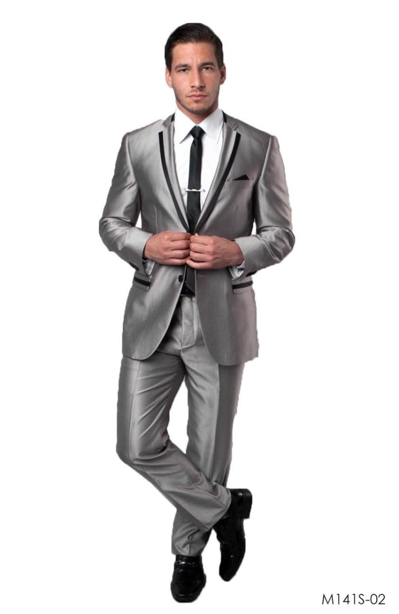 Tazio Men's 2pc Slim Fit Executive Suit - Satin Style