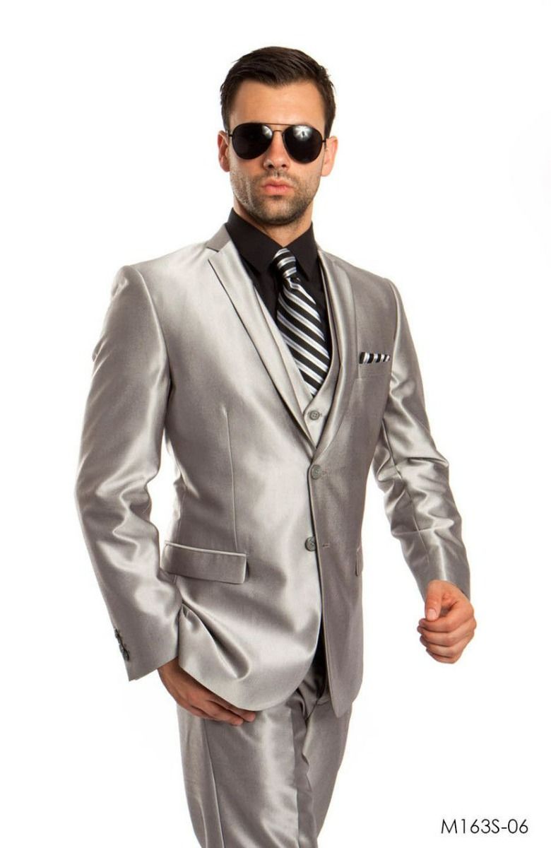 Tazio Men's Outlet 3 Piece Slim Fit Suit - Solid Sharkskin
