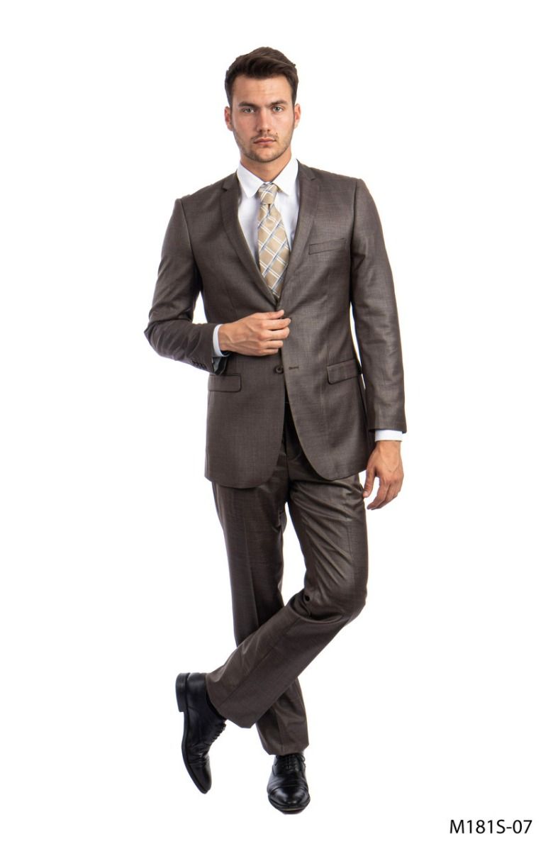 Men's One Button Sharkskin Suit in Dark Tan by Tazio Suits main image 0