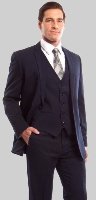 Tazio Men's 3 Piece Solid Discount Suit - Slim Fit Business Suit