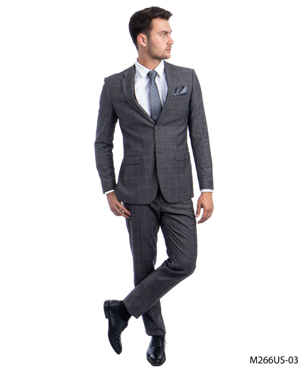 Tazio Men's 3 Piece Ultra Slim Fit Executive Suit - Windowpane