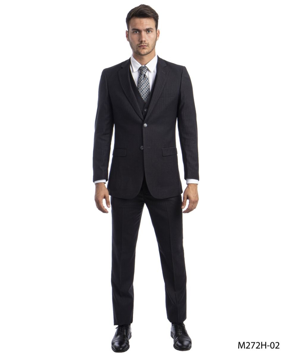 Tazio Men's Outlet 3 Piece Pinstripe Suit - Dark Colors