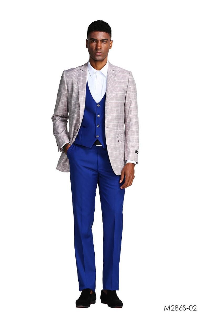 Tazio Men's 3pc Slim Fit Executive Suit - Sleek Plaid