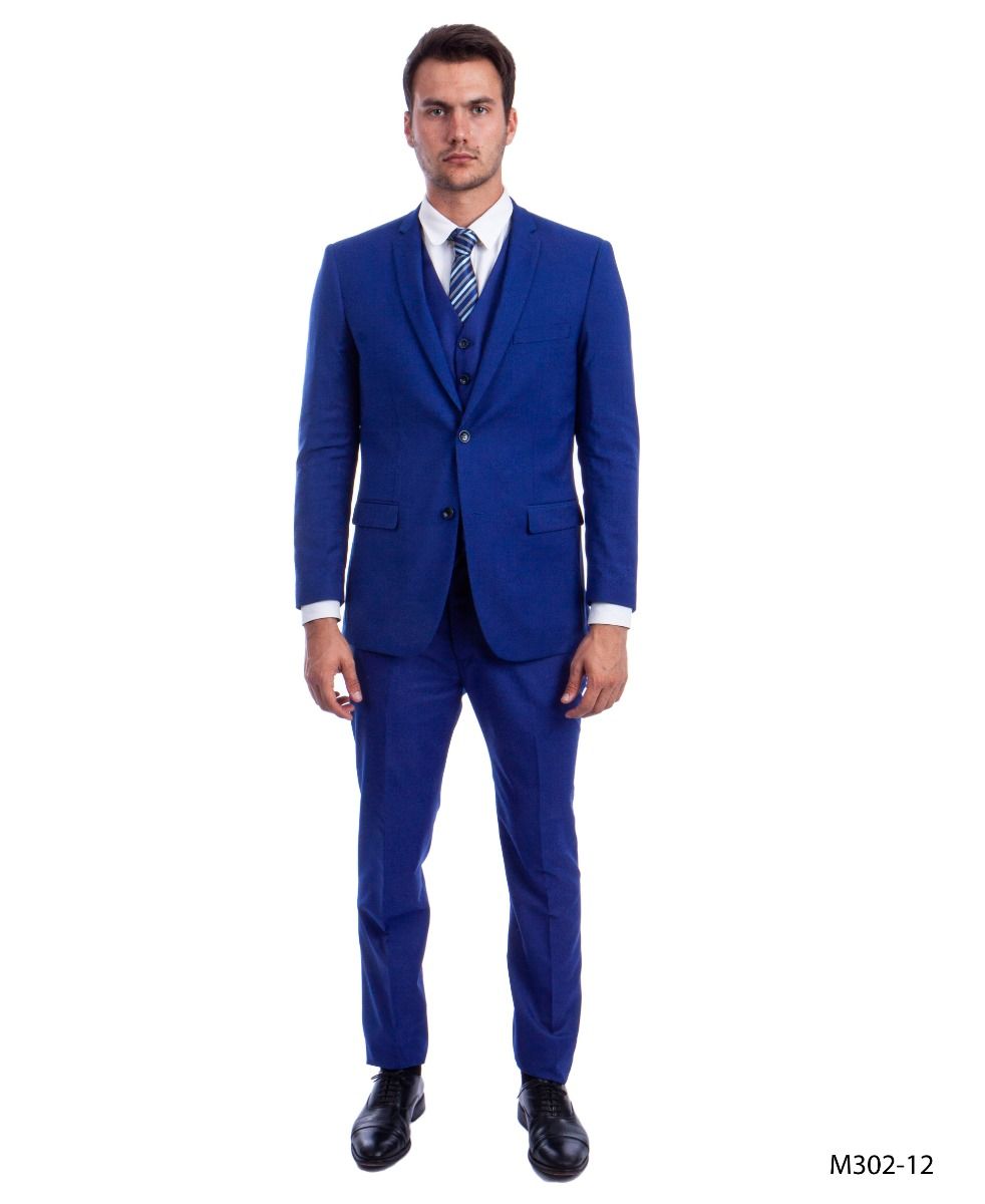 Demantie Men's 3 Piece Solid Executive Suit - Flat Front Pants