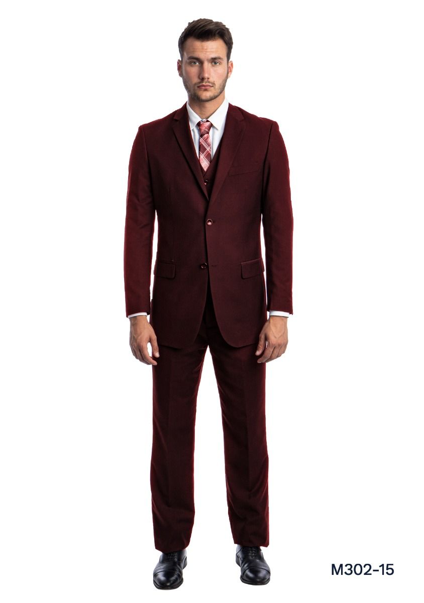 Demantie Men's 3 Piece Solid Executive Suit - Flat Front Pants