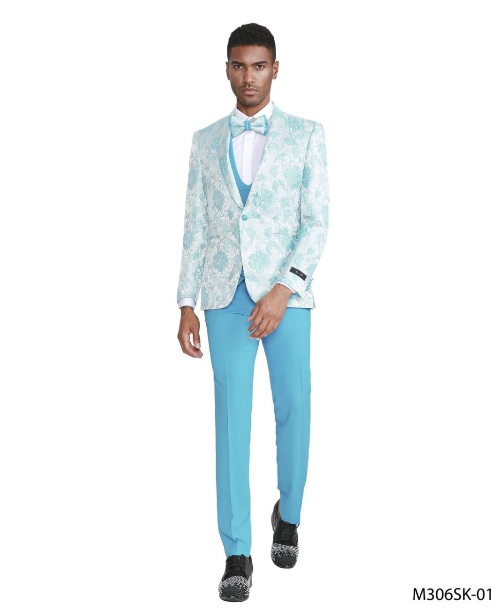 Tazio Men's 4 Piece Skinny Fit Suit - Vibrant Color