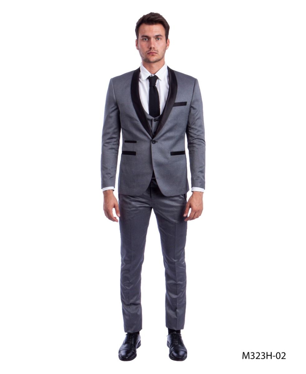 Tazio Men's Outlet 3 Piece Executive Suit - Black Accents