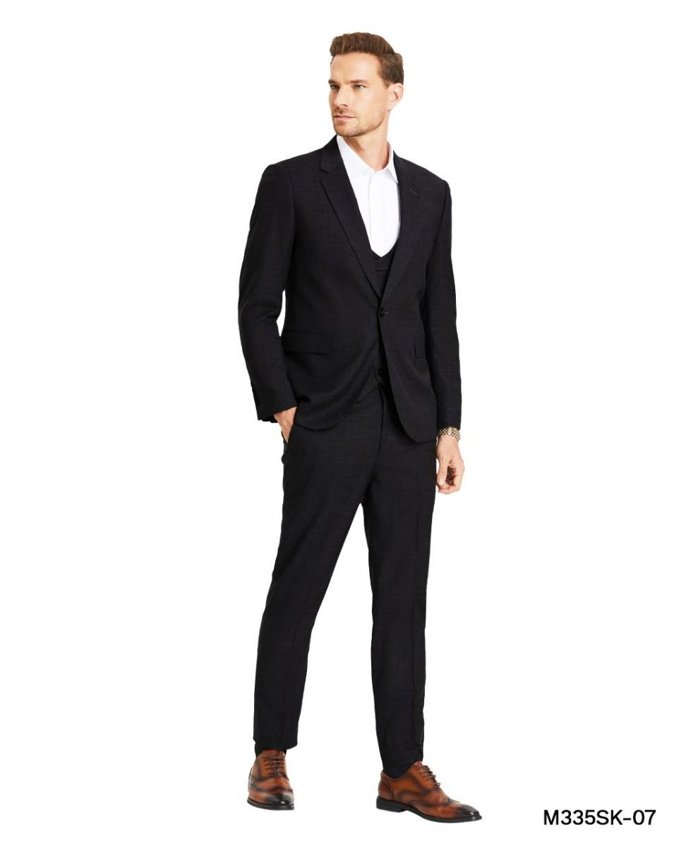 Tazio Men's 3 Piece Skinny Fit Suit Solid Textured