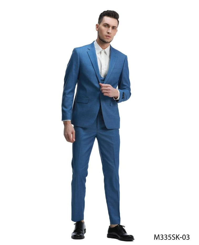 Tazio Men's Outlet 3 Piece Skinny Fit Suit - Solid Textured