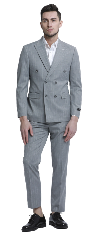Tazio Men's Outlet 2 Piece Skinny Fit Suit - Light Pinstripe