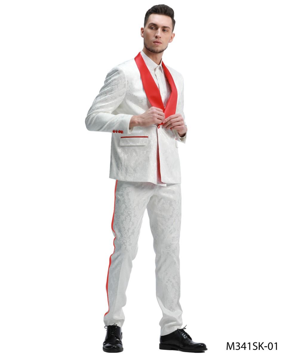 Tazio Men's 2 Piece Skinny Fit Suit - Bold Color Accents