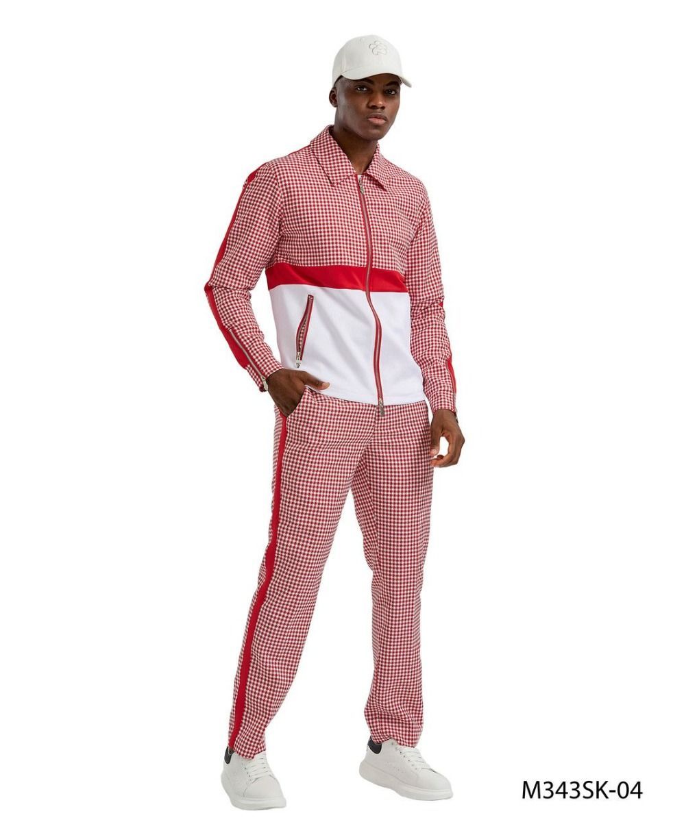 Tazio Men's Outlet 2 Piece Track Suit Set- Houndstooth