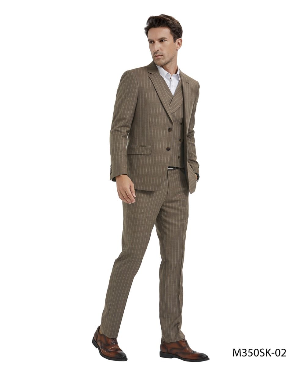 Tazio Men's Outlet 3 Piece Skinny Fit Suit - Banker Pinstripe
