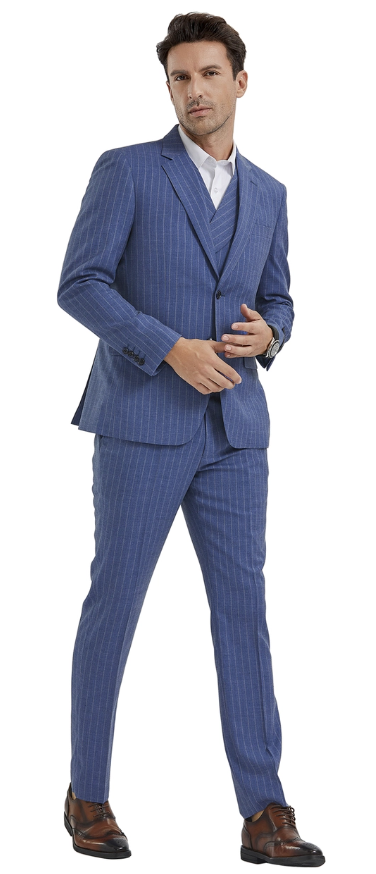 Tazio Men's Outlet 3 Piece Skinny Fit Suit - Banker Pinstripe