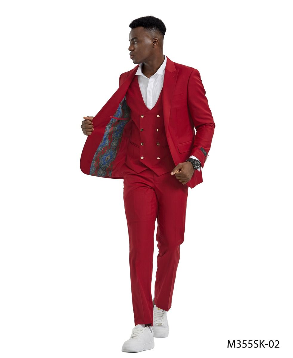Tazio Men's 3 Piece Skinny Fit Suit - Bold Colors