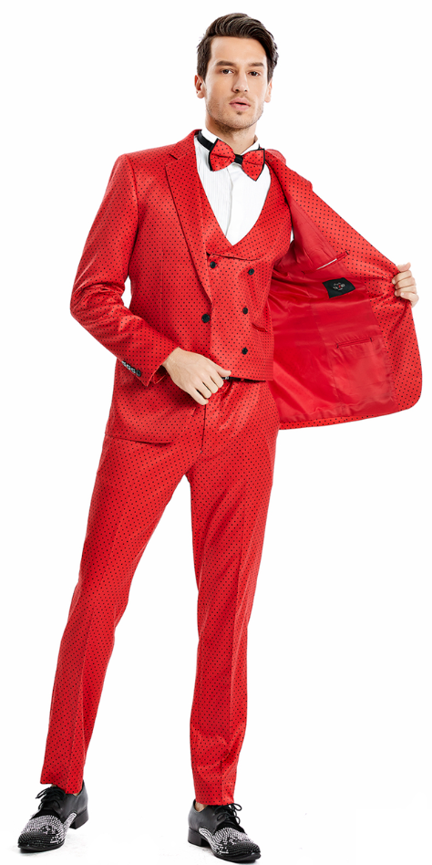 Tazio Men's Outlet 4 Piece Skinny Fit Suit - Bright Polka Dot